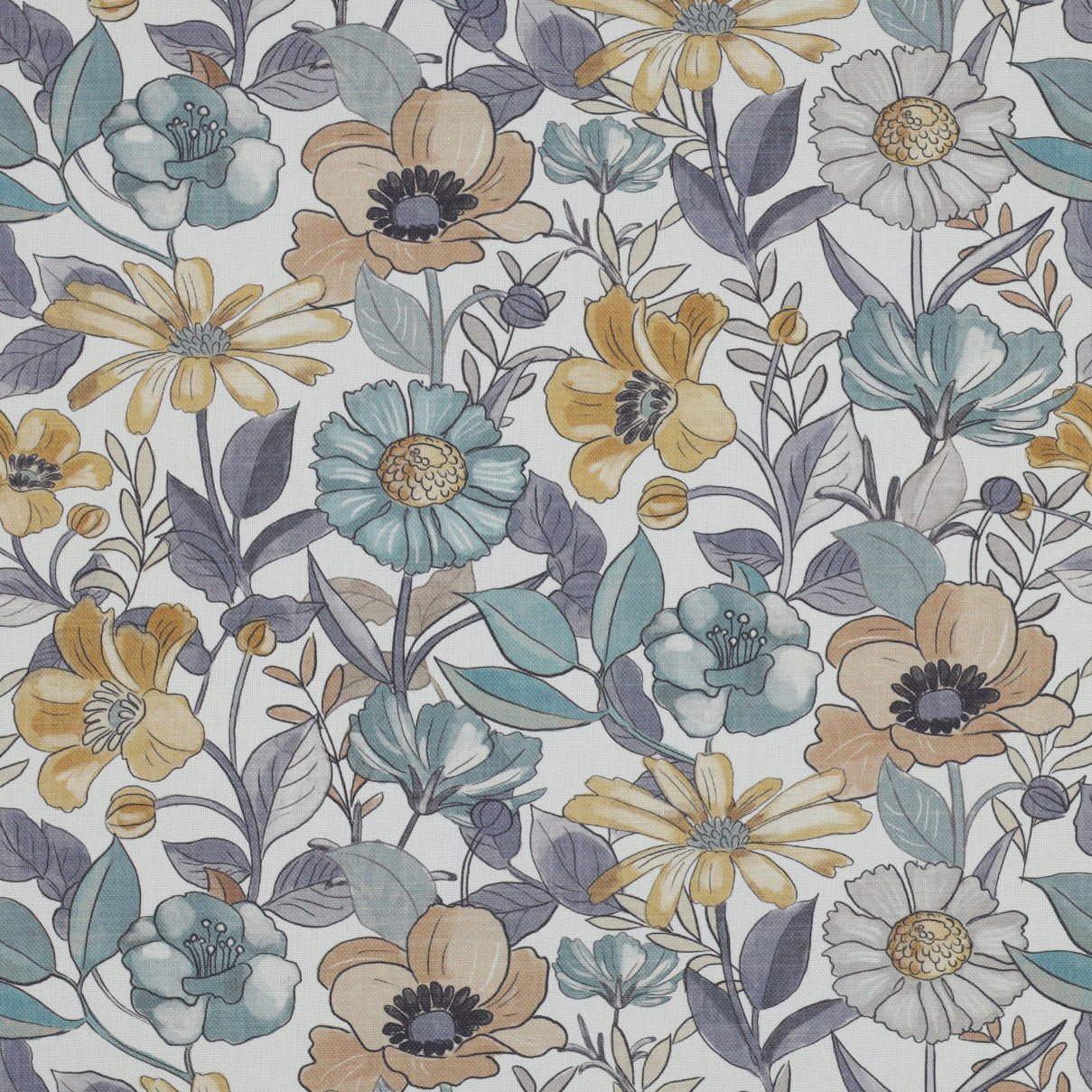 Tissu canvas - fleurs bleues 225 g/m²