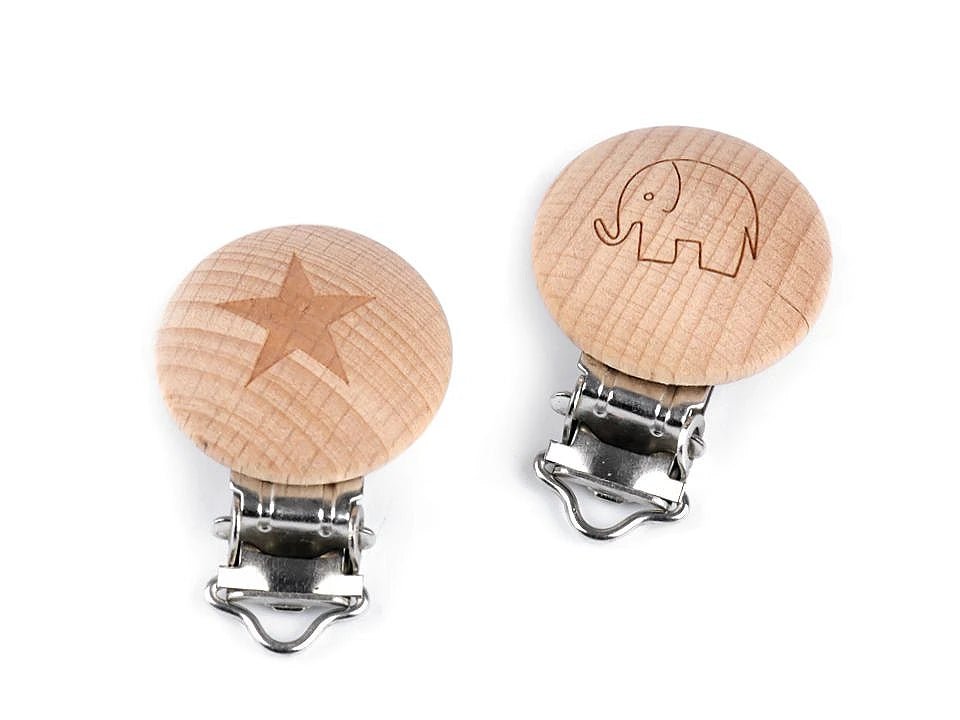 Attache-tétine en bois / pince pour jouet - éléphant