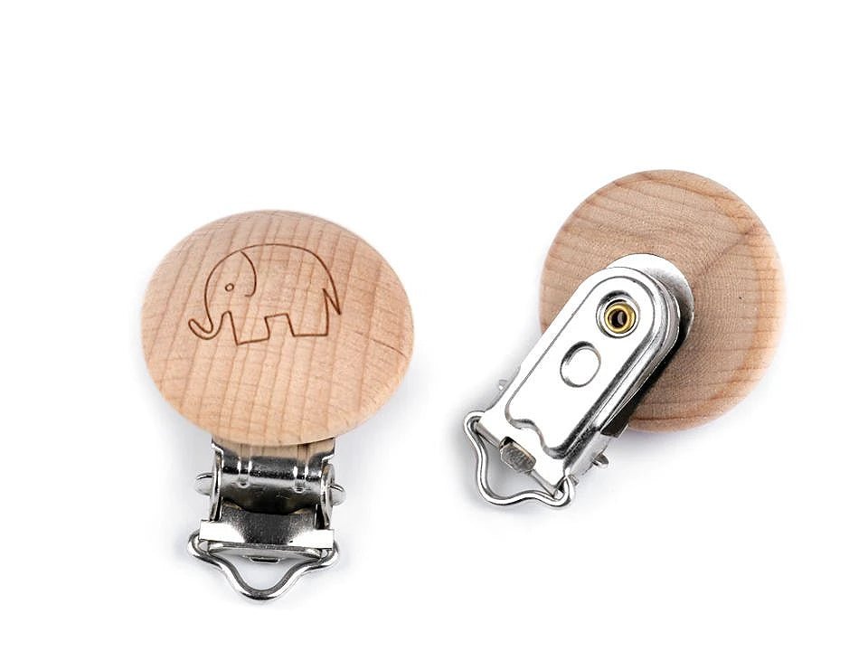 Attache-tétine en bois / clip pour jouet - éléphant
