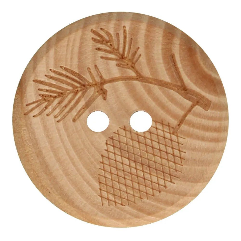 Bouton en bois 20 mm - branche de sapin avec cône