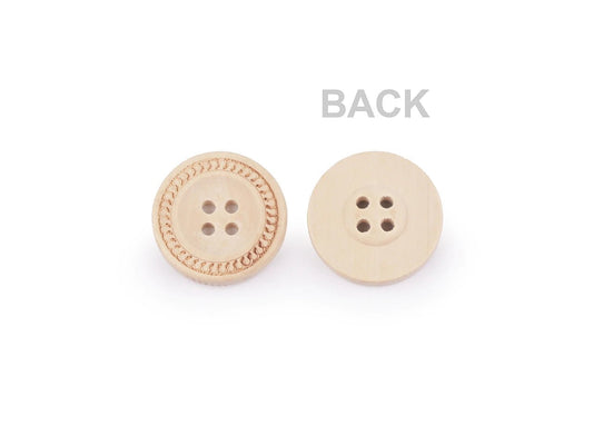 Image de boutons en bois à 4 trous, 23 mm – disponibles chez Šarlotes audumi