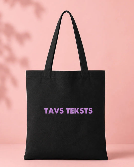 Sac noir en tissu de coton avec votre texte – disponible en ligne chez Šarlotes audumi