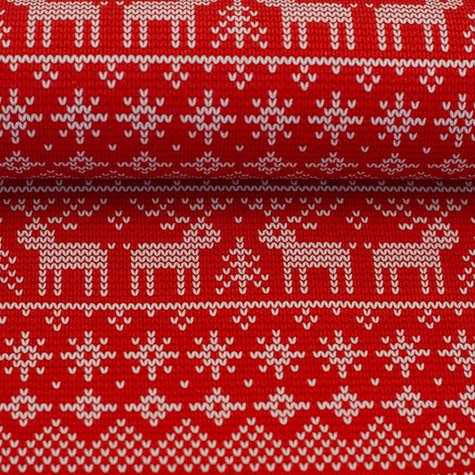 Image en maille boucle en coton avec isolation – motif de Noël – disponible en ligne chez Charlotte’s Fabrics