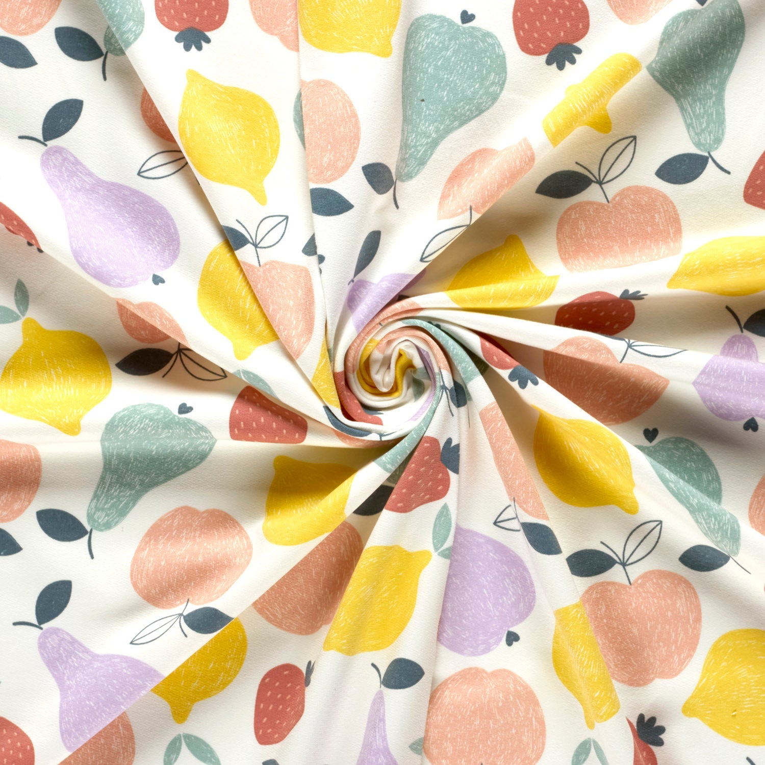 Image de maille bouclette en coton à motifs de fruits 250 g/m² – disponible chez Šarlotes audumi