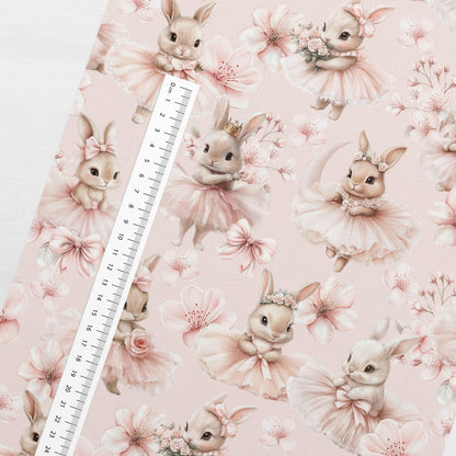 Image avec du jersey bouclé en coton - lapins ballerines dans les fleurs 250 g/m² | Design - 15 – disponible chez Šarlotes audumi