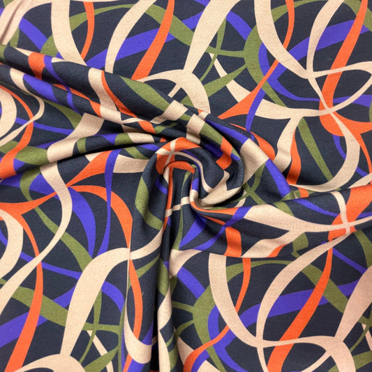 Cotton loopback knit - beige, lilac, orange, green motif 250 g/m²
