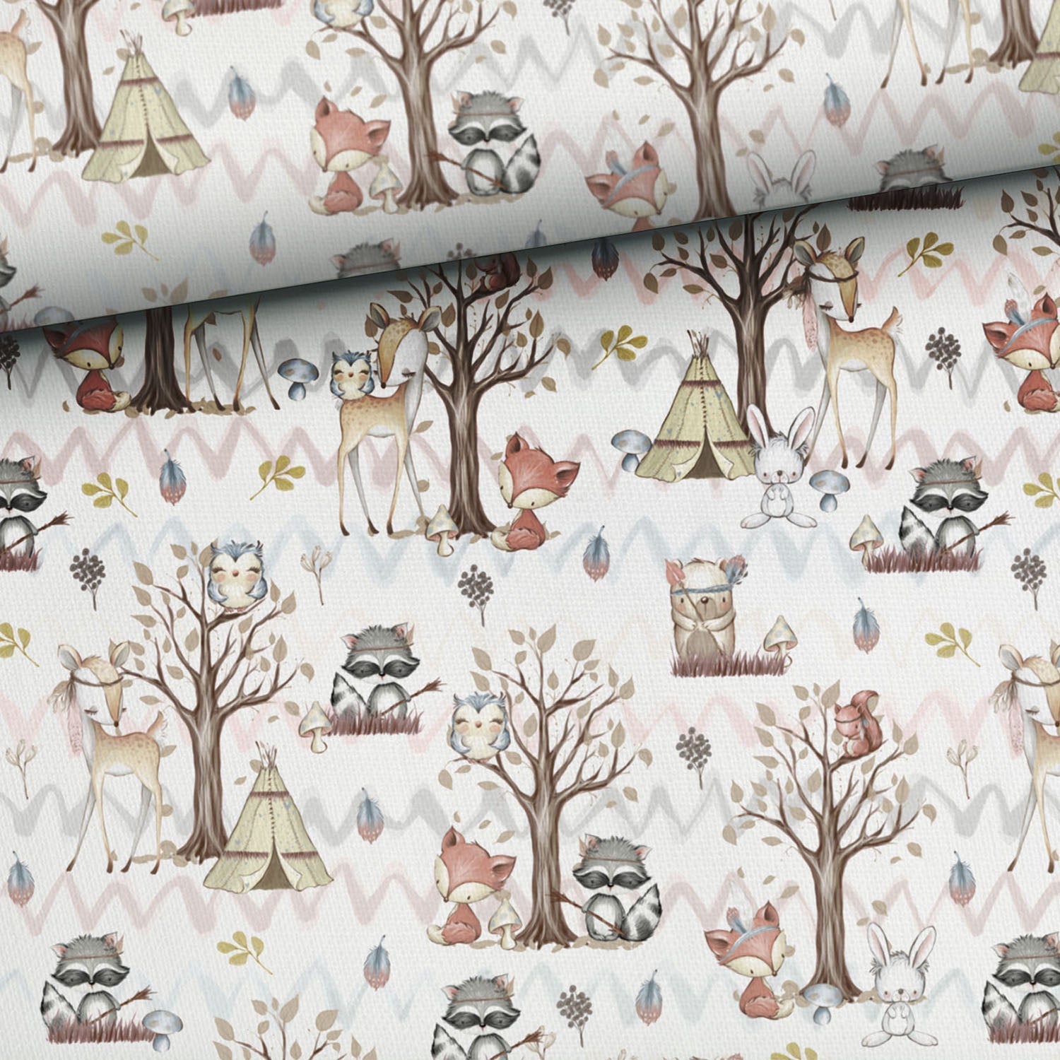 Tricot à boucle en coton - animaux bohème 250 g/m²