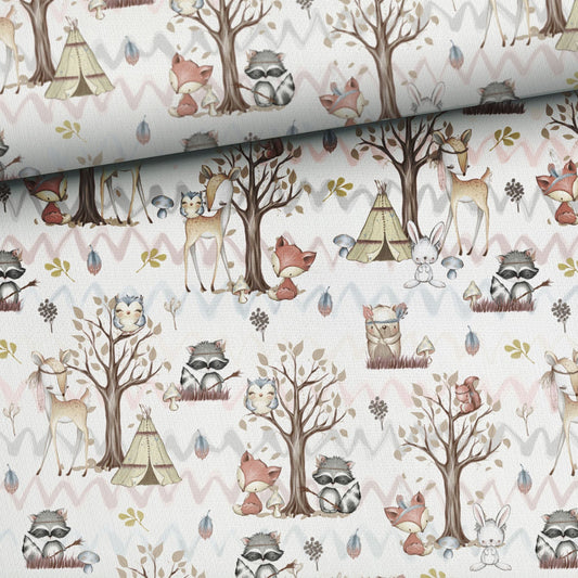 Cotton loopback knit - boho animals 250 g/m²