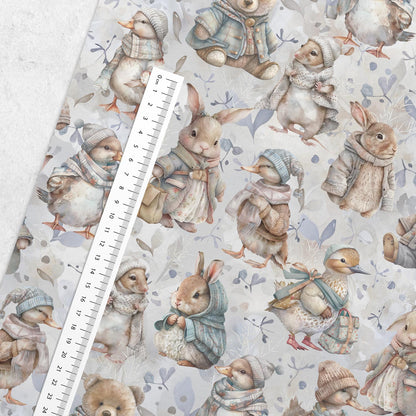 image of cotton loopback knit - farm animals in winter 250 g/m² – available at Šarlotes audumi