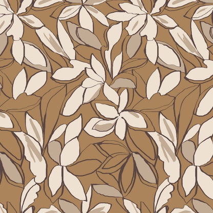 Cotton loopback knit-large flowers on a brown background 225 g/m²