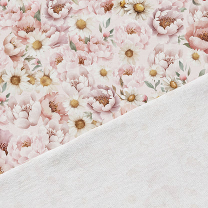 Maille bouclette en coton - marguerites et pivoines 250 g/m²