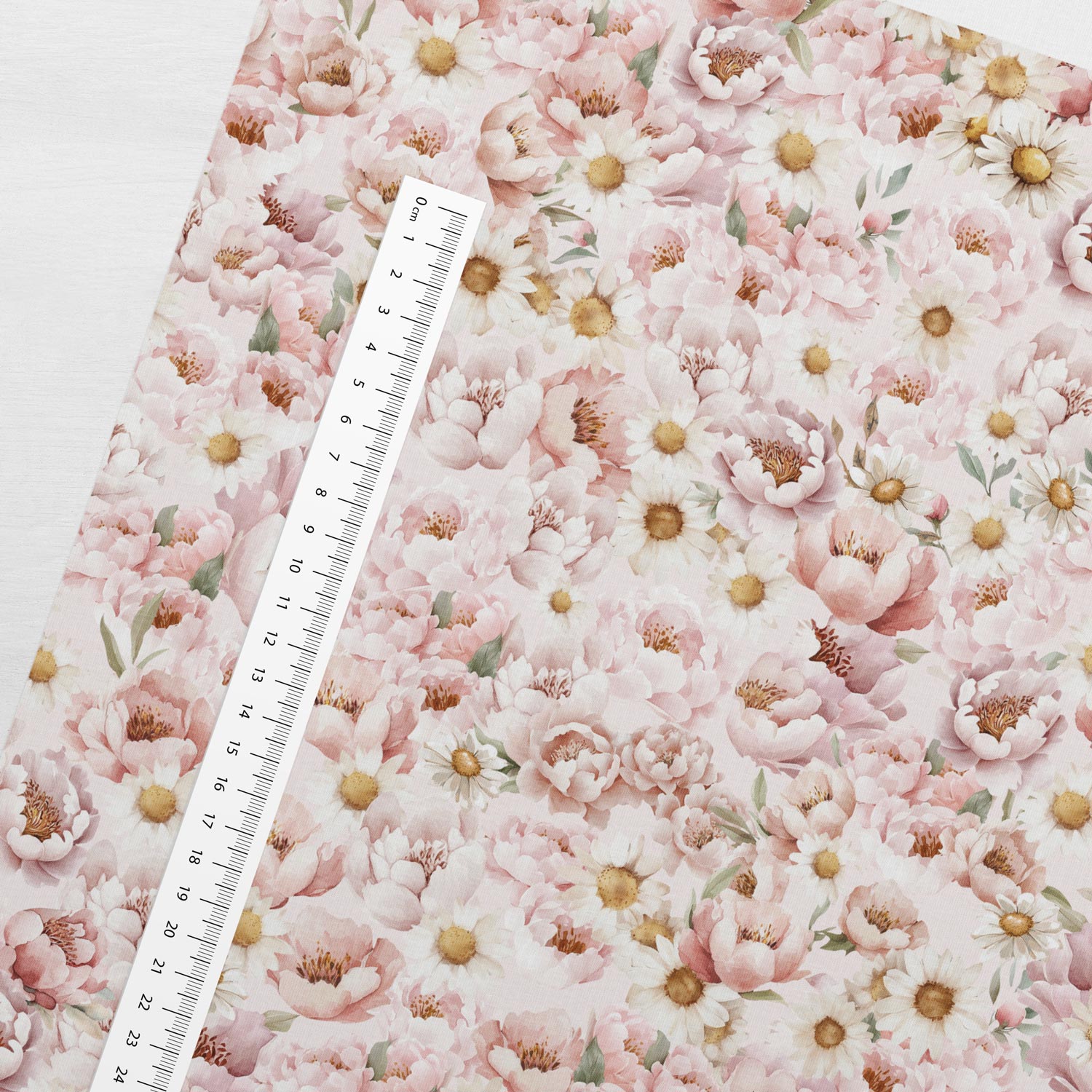 maille bouclette en coton - marguerites et pivoines 250 g/m²