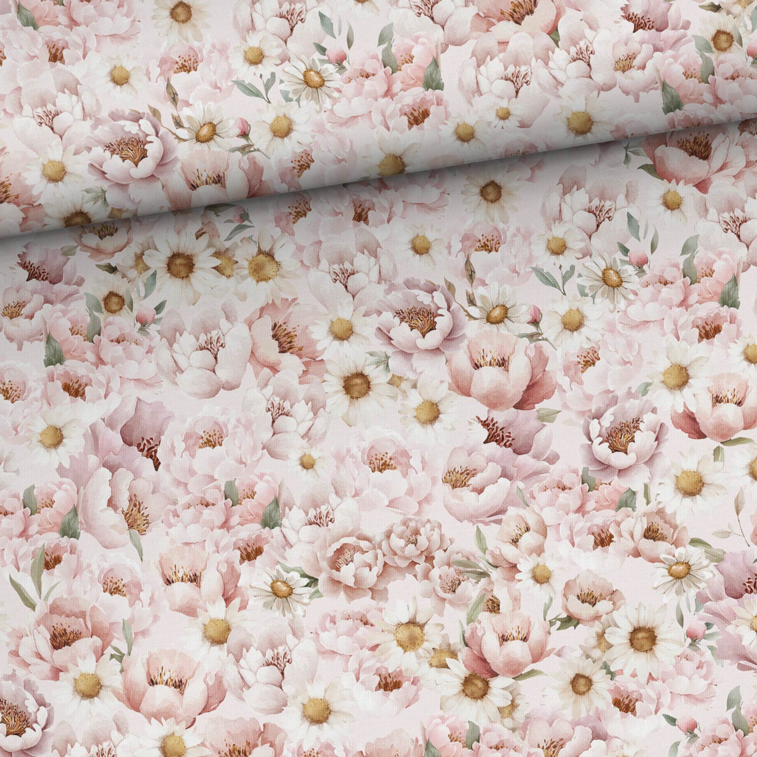 Maille bouclette en coton - marguerites et pivoines 250 g/m²