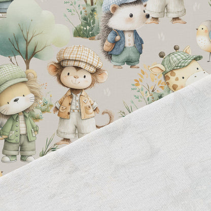 Image de maille bouclette en coton « safari des petits explorateurs » 250 g/m² – disponible chez Šarlotes audumi