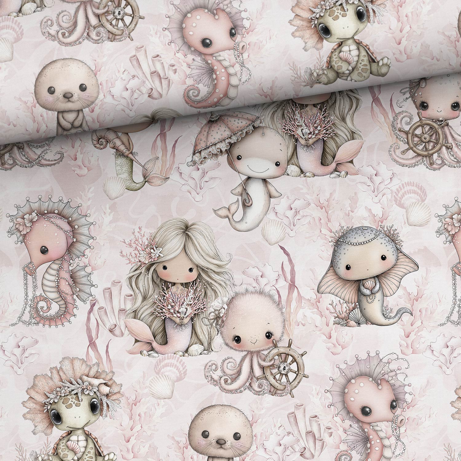 Image de tissu molletonné en coton - océan perlé 250 g/m² | Design - 16 – disponible chez Šarlotes audumi