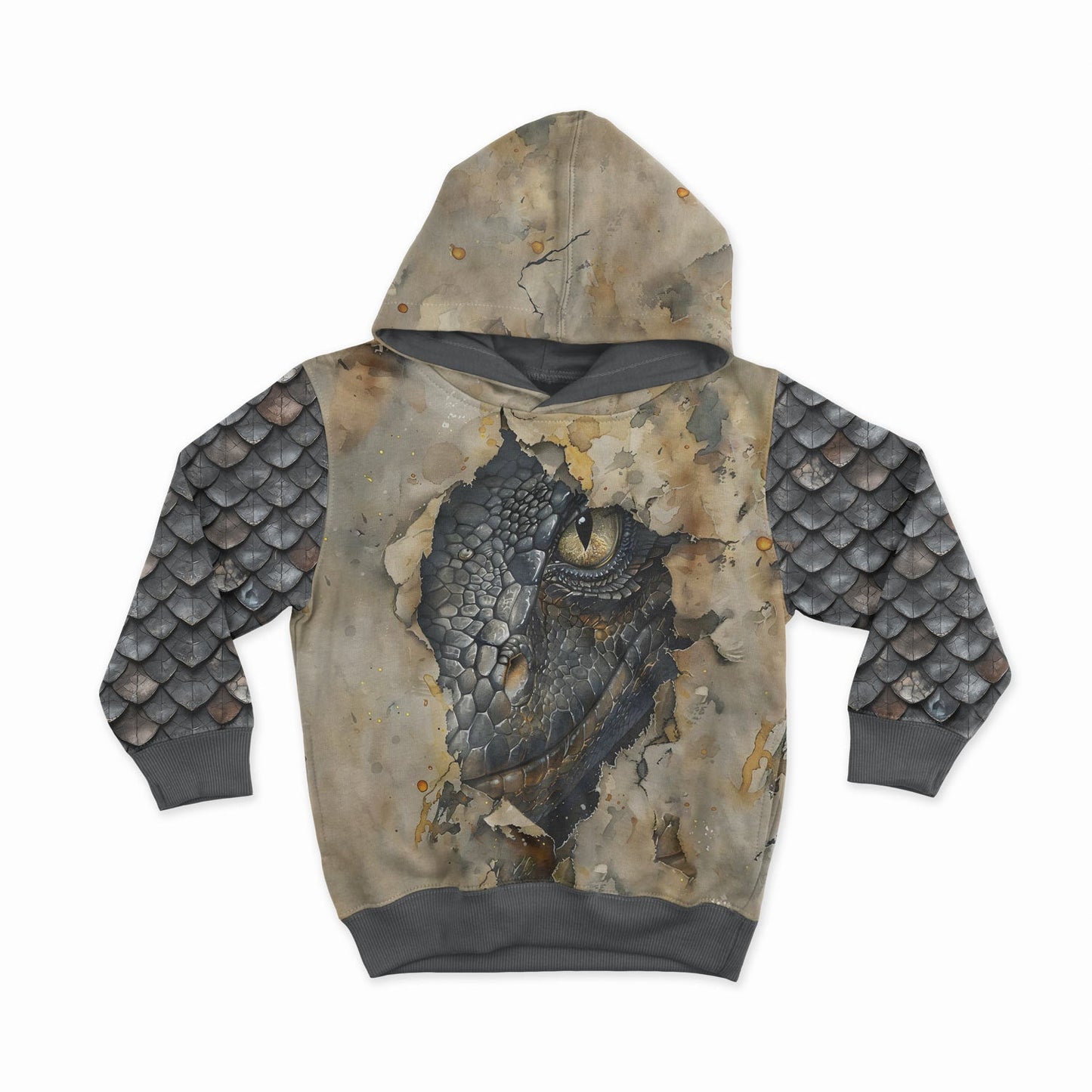 Image de jersey bouclé en coton - motif dragon papyrus 250 g/m² | Design - 18 – disponible chez Šarlotes audumi