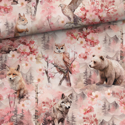 Cotton loopback knit - Pink Forest Fairy Tale 250 g/m² – available at Charlotte's Fabrics