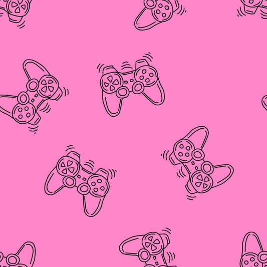 Bild eines Spielcontrollers aus Baumwoll-Loopstrick auf Rosa – online erhältlich bei Šarlotes audumi
