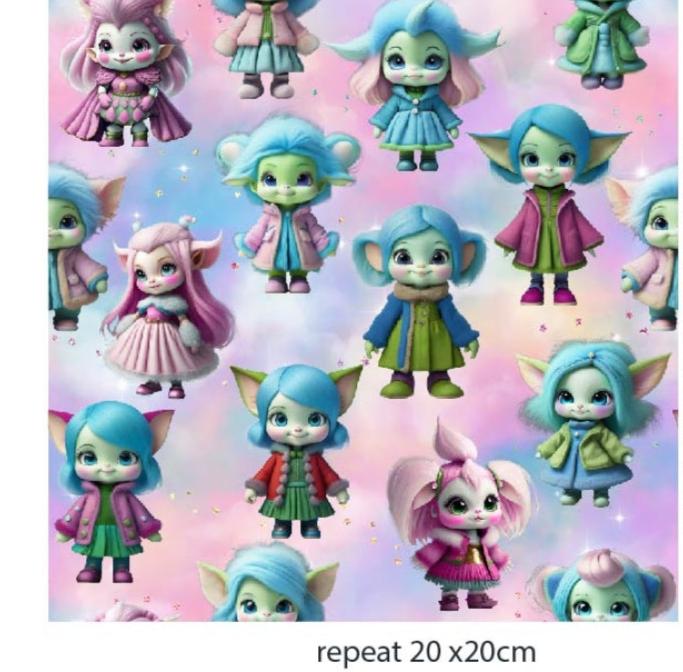 Jersey bouclette en coton - filles Trolls 250 g/m²