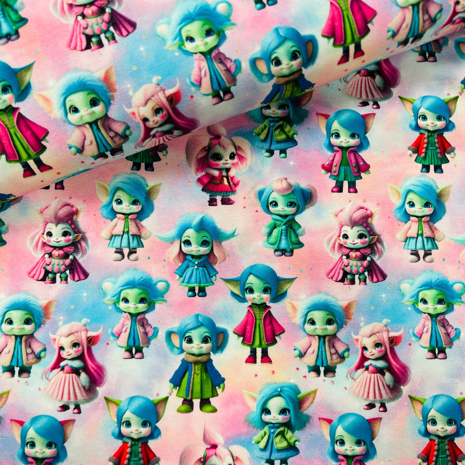 Jersey bouclé en coton - filles trolls 250 g/m²