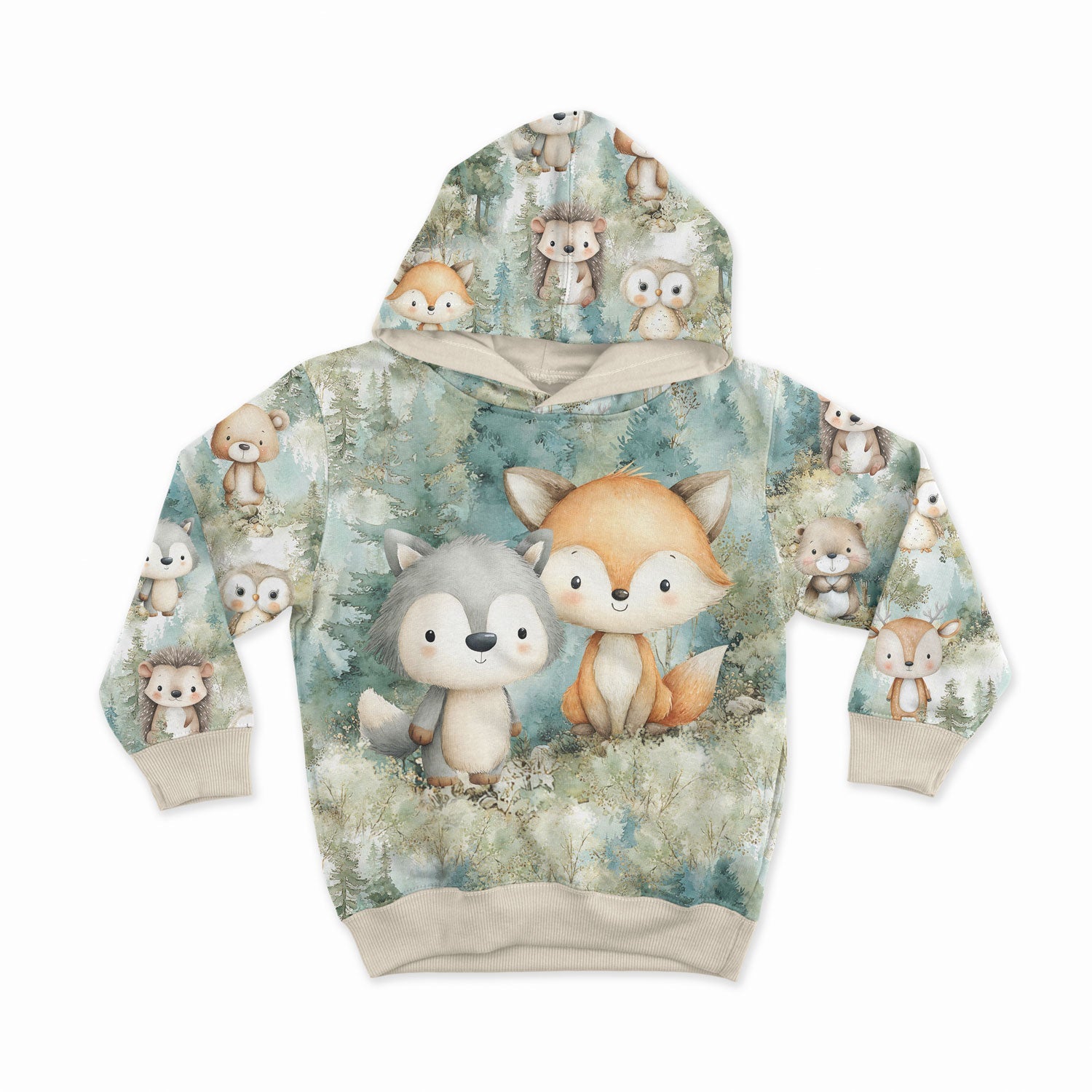 Image en jersey bouclé en coton - amis de la forêt verte 250 g/m² | Design - 17 – disponible chez Šarlotes audumi