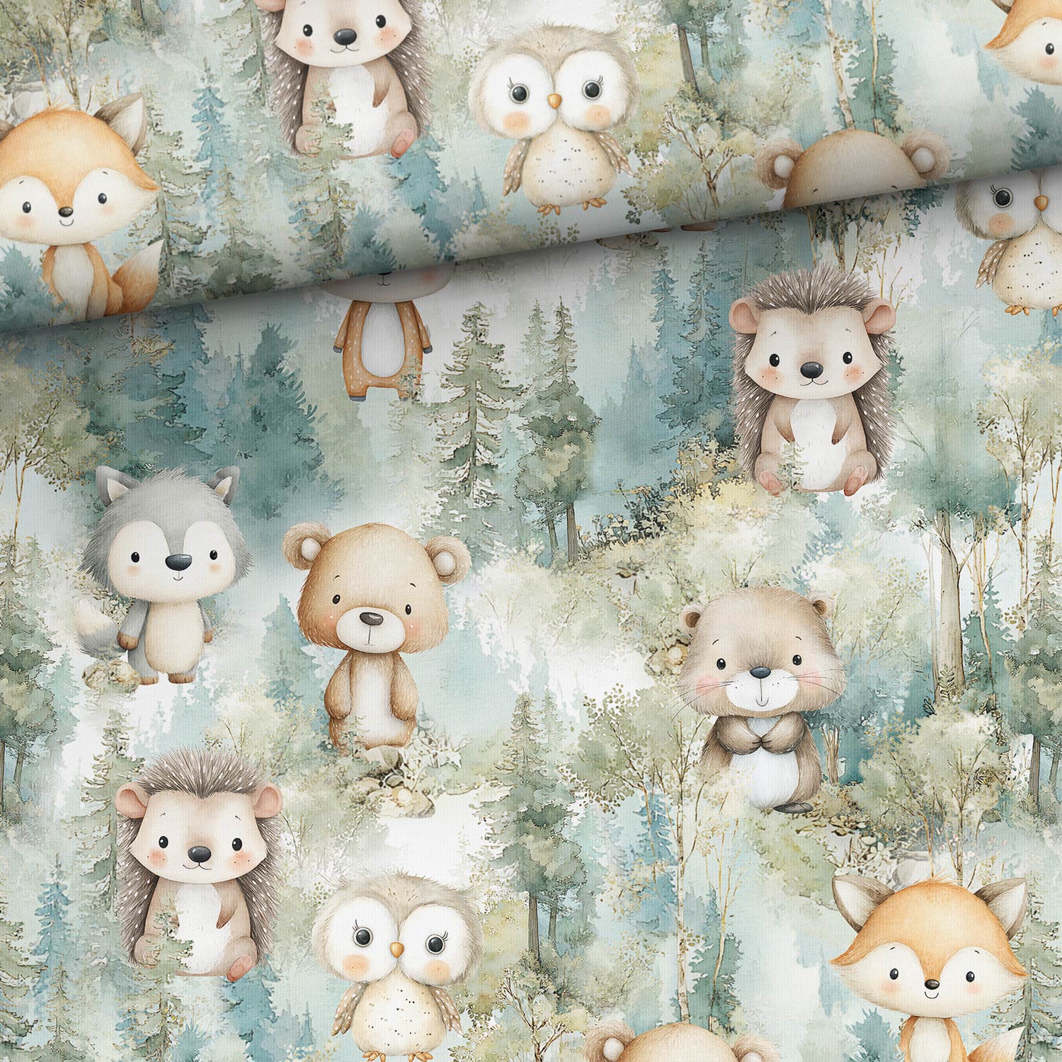 Image avec tissu en jersey bouclette de coton - amis de la forêt verte 250 g/m² | Design - 17 – disponible chez Šarlotes audumi