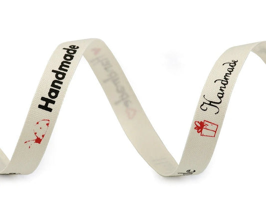 Ruban en coton avec inscription Handmade | 10 mm, 22,5 m