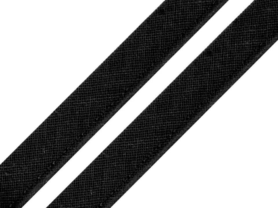 Ruban en coton avec cordon, 12 mm, noir