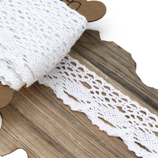 Image avec ruban de dentelle en coton, blanc – 3,5 cm – disponible en ligne chez les tissus de Charlotte