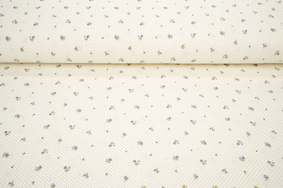 Image de mousseline de coton avec de petites fleurs et des pois – disponible en ligne chez Charlotte Fabrics