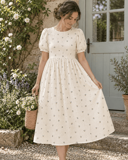 Image de mousseline de coton avec de petites fleurs et des pois – disponible en ligne chez Charlotte Fabrics