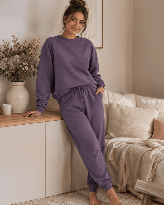 Image de tricot doublé en coton, lilas fumé – disponible en ligne chez Šarlotes audumi