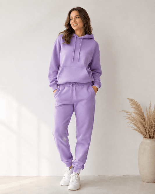 Image of cotton-lined knit fabric in lavender – available online at Šarlotes audumi