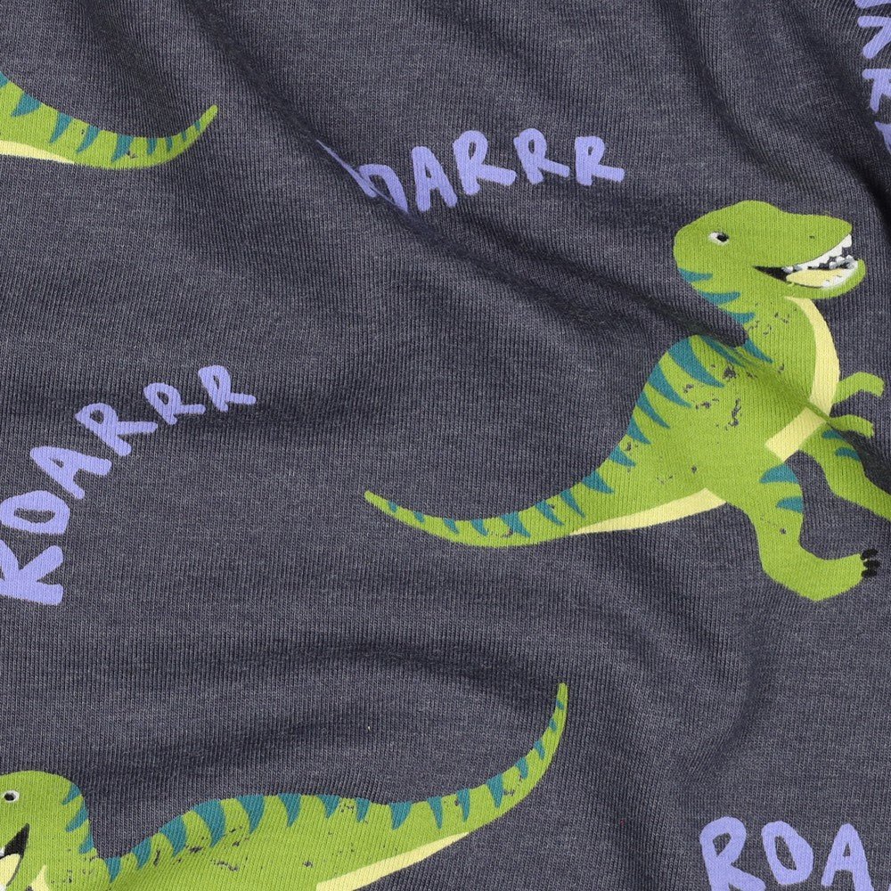Cotton jersey - dinosaurs on grey melange 200 g/m²
