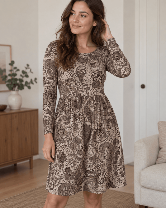 Image de jersey en coton, motif élégant brun – disponible en ligne chez Tissus de Charlotte