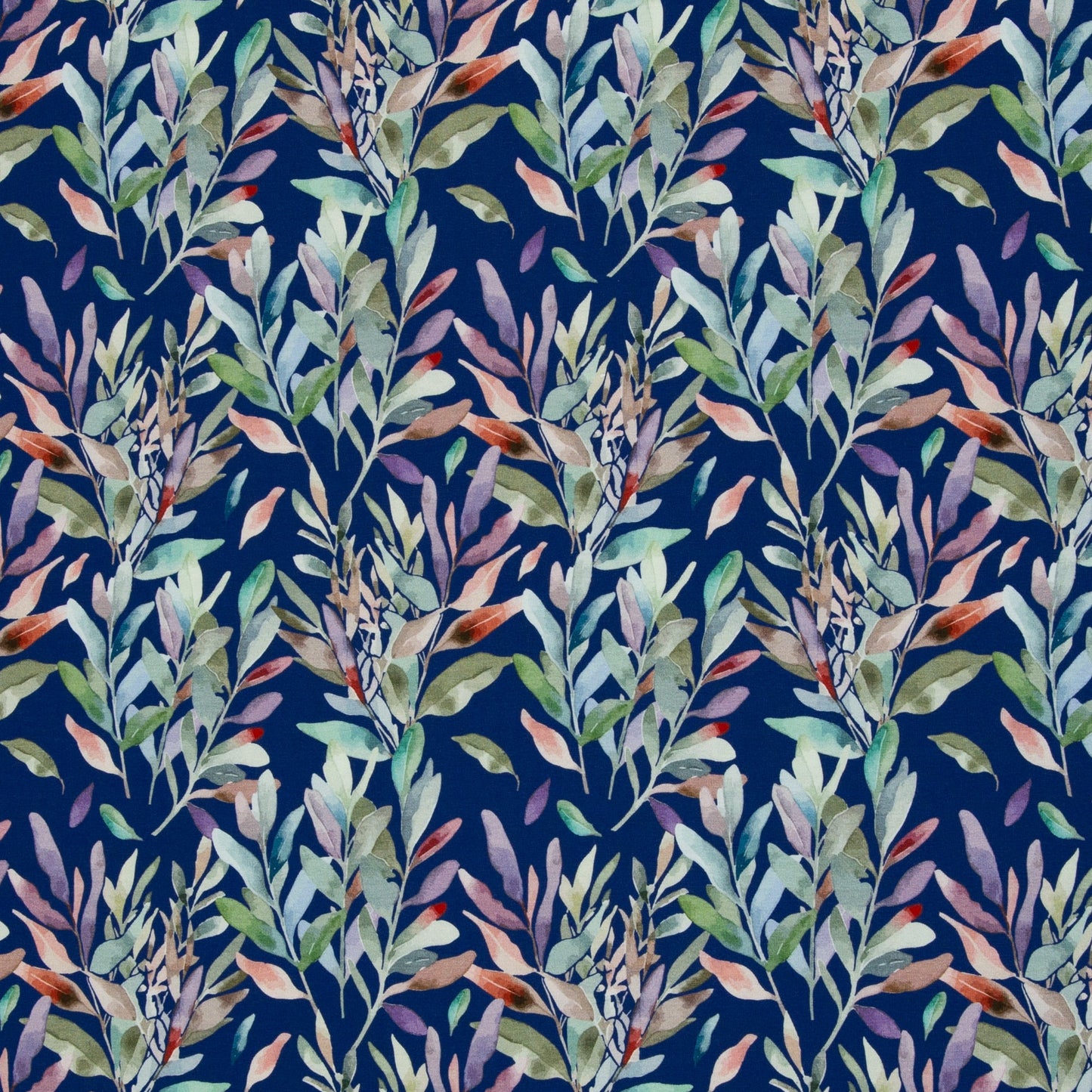 Cotton jersey - leaves on a blue background 200 g/m²