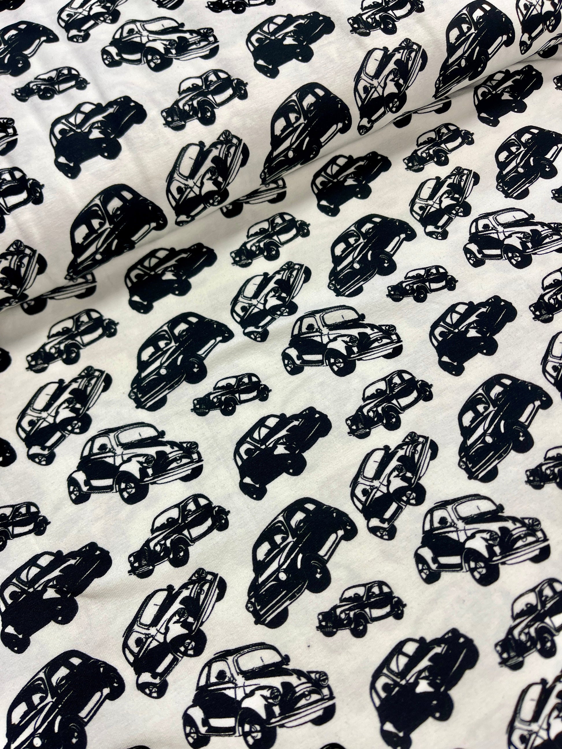 Jersey de coton - voitures noires sur fond blanc 200 g/m²