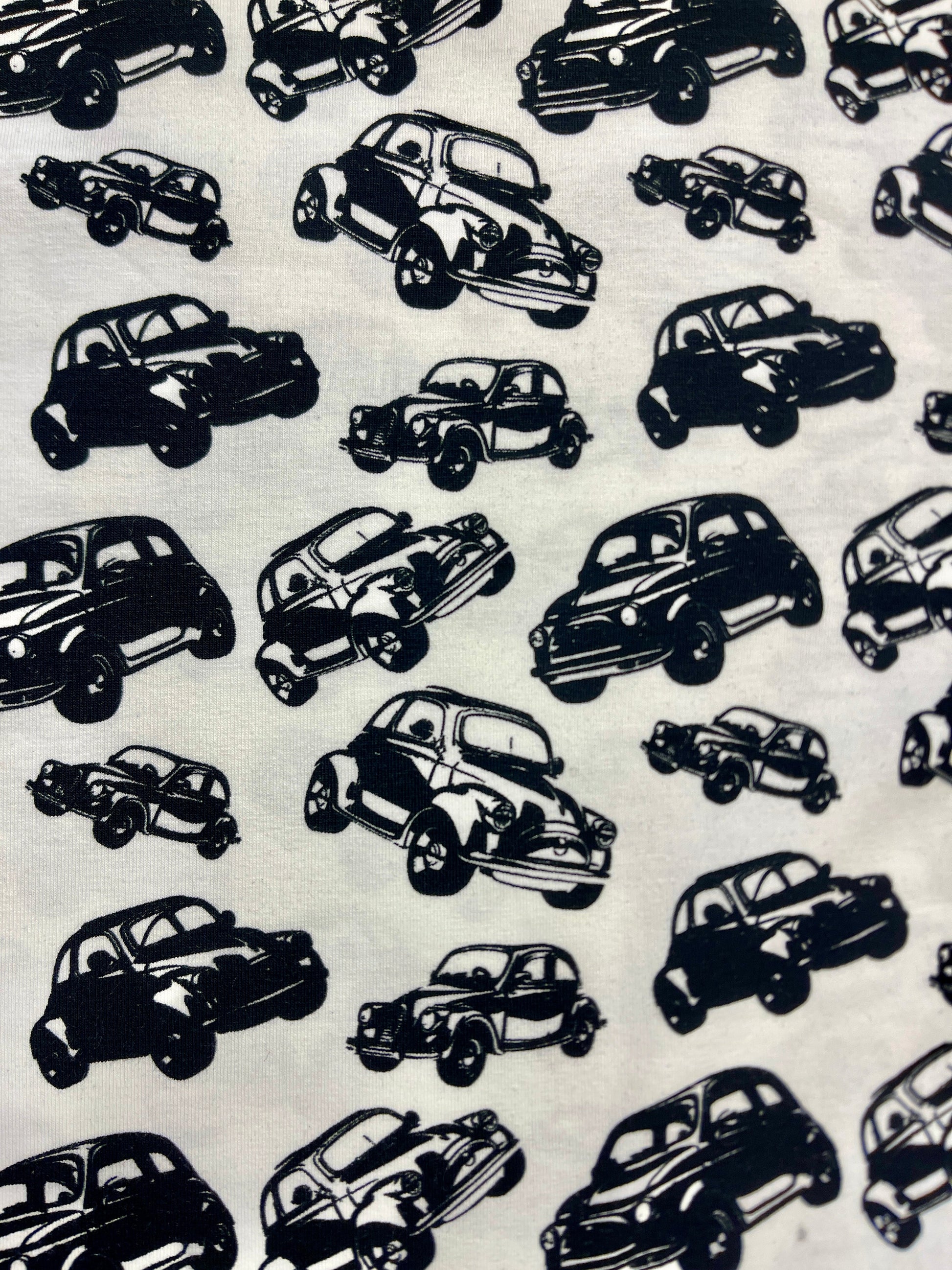 Jersey en coton - voitures noires sur fond blanc 200 g/m²