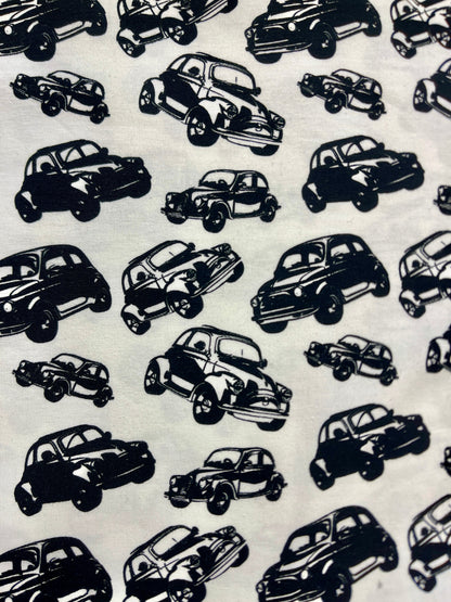 Jersey en coton - voitures noires sur fond blanc 200 g/m²