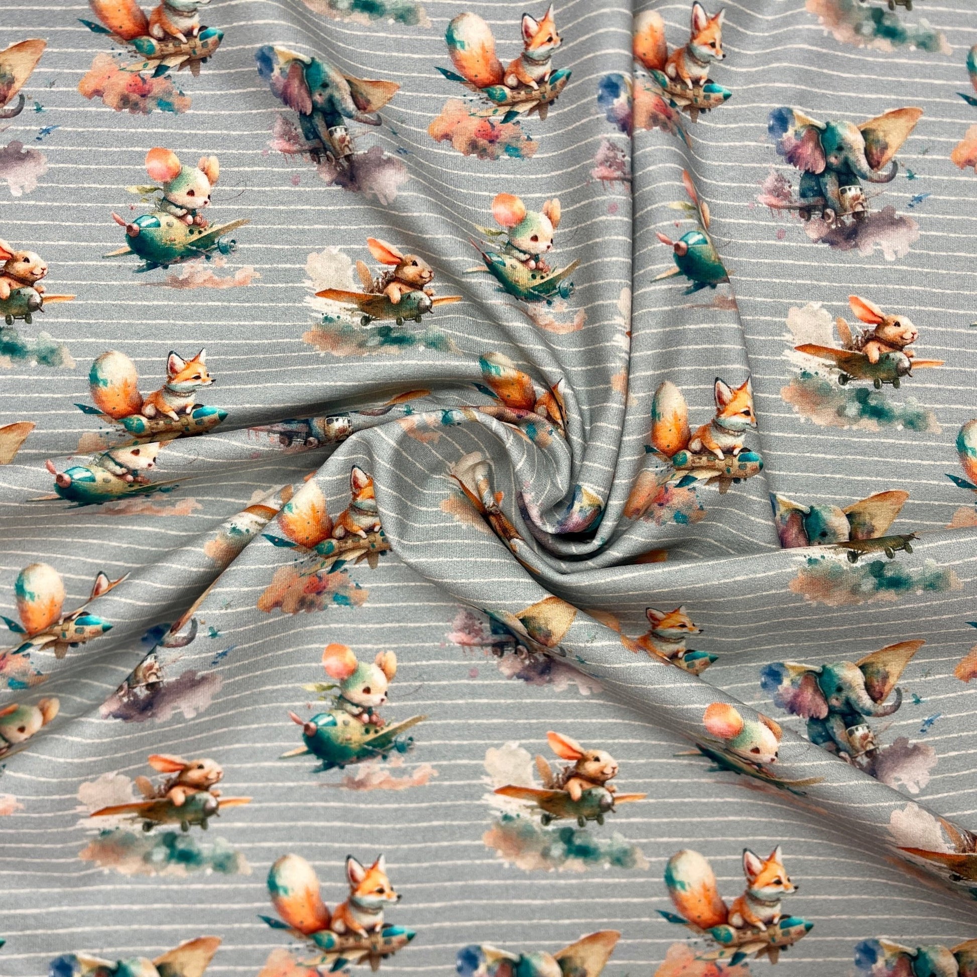 Cotton jersey - mice on a gray background 210 g/m²