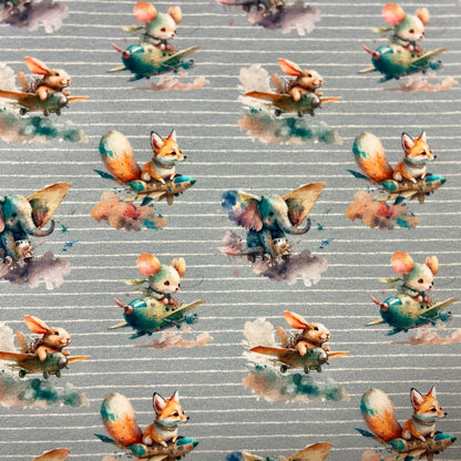 Cotton jersey - mice on a gray background 210 g/m²