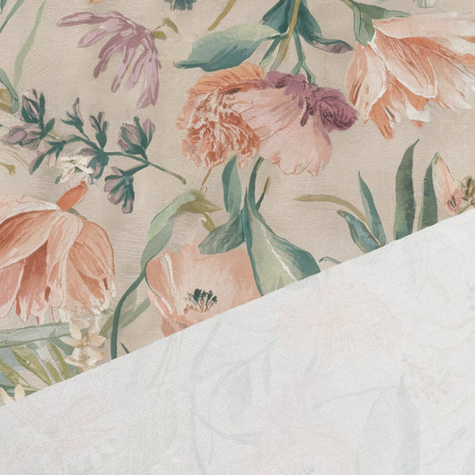 Cotton jersey - flowers on a beige background 200 g/m²