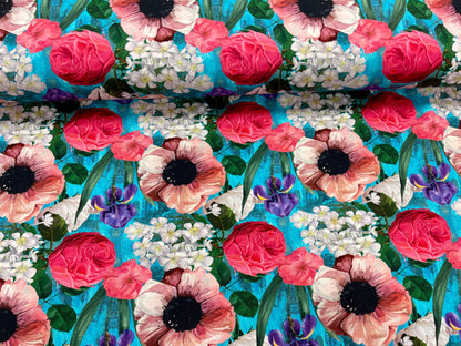 Jersey en coton - roses et iris 200 g/m²