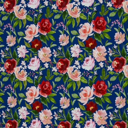 Jersey en coton - roses sur fond bleu 200 g/m²