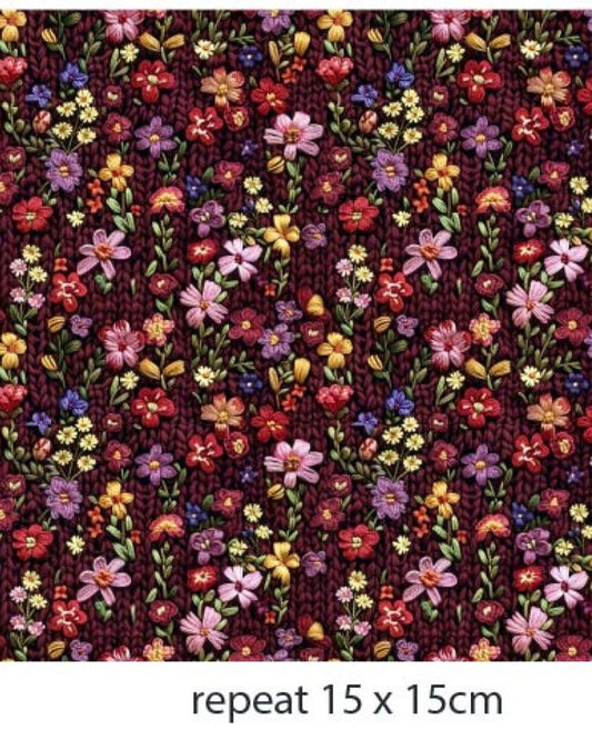 Cotton jersey - delicate little flowers with a knitted pattern in the background 200 g/m²