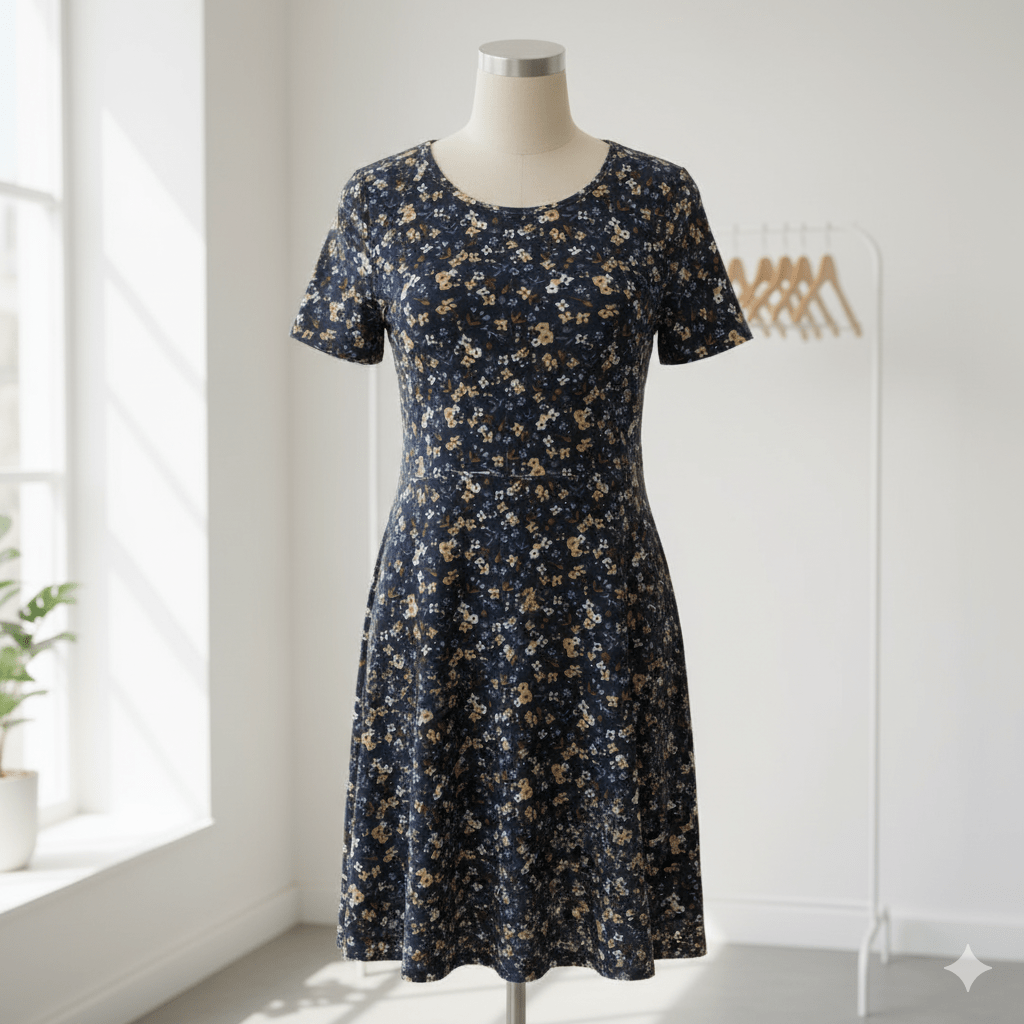 Image de jersey de coton - petites fleurs sur fond bleu foncé 200 g/m² – disponible chez Šarlotes audumi