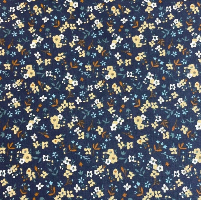 Image de jersey de coton - petites fleurs sur fond bleu foncé 200 g/m² – disponible chez Šarlotes audumi