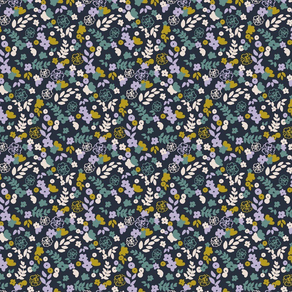 Cotton jersey - delicate little flowers on a dark blue background 220 g/m² (GOTS cert.)
