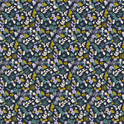 Cotton jersey - delicate little flowers on a dark blue background 220 g/m² (GOTS cert.)