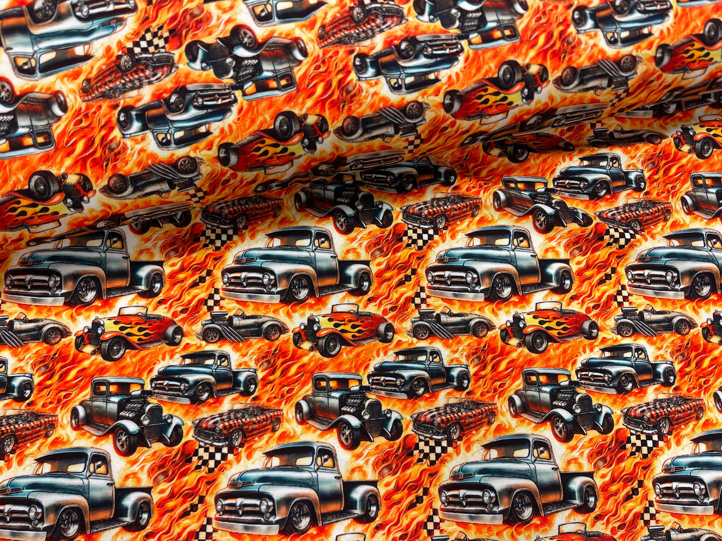 Jersey en coton - voitures en feu 200 g/m²